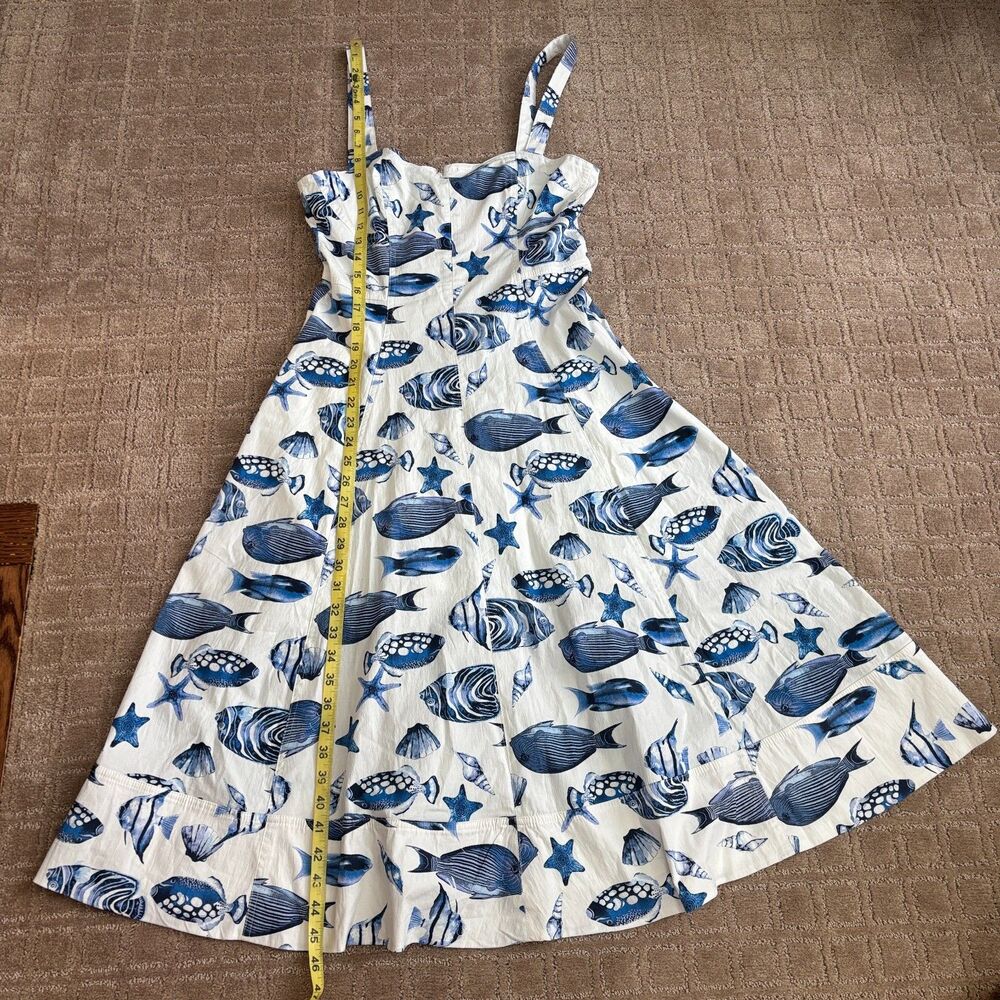 Avec Les Filles Fish Shells Print Corset Dress Womens 8 Blue White Resort Travel - Picture 8 of 11